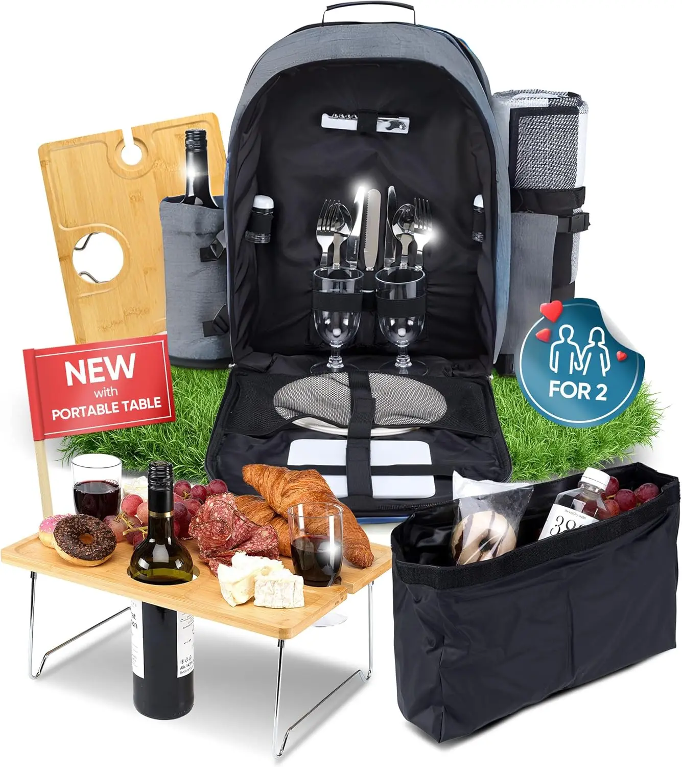 

Водонепроницаемый рюкзак для пикника на 32 л для пар с пледом, столиком для вина и термосумкой — идеально подходит для свиданий, активного отдыха и кемпинга