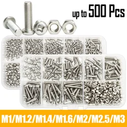 Hex Head Screw M1 M1.2 M1.4 M1.6 M2.5 M3 304 Stainless Steel Phillips Round Head Cross Hexagon Bolt Nut for Motherboard PCB Set