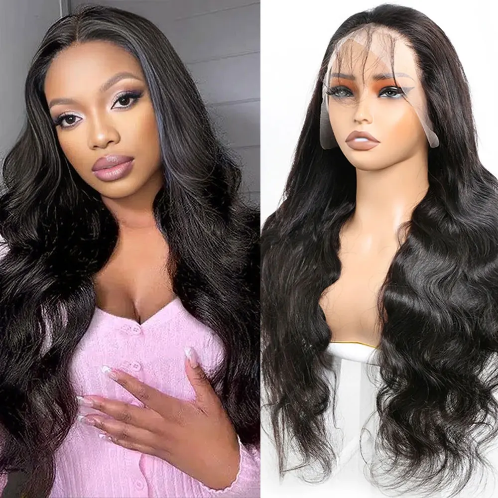 

Megeen 13x4 Lace Front Wig Human Hair Burmese Body Wave HD Transparent Lace Frontal Wig For Women Natural Black Ship From US