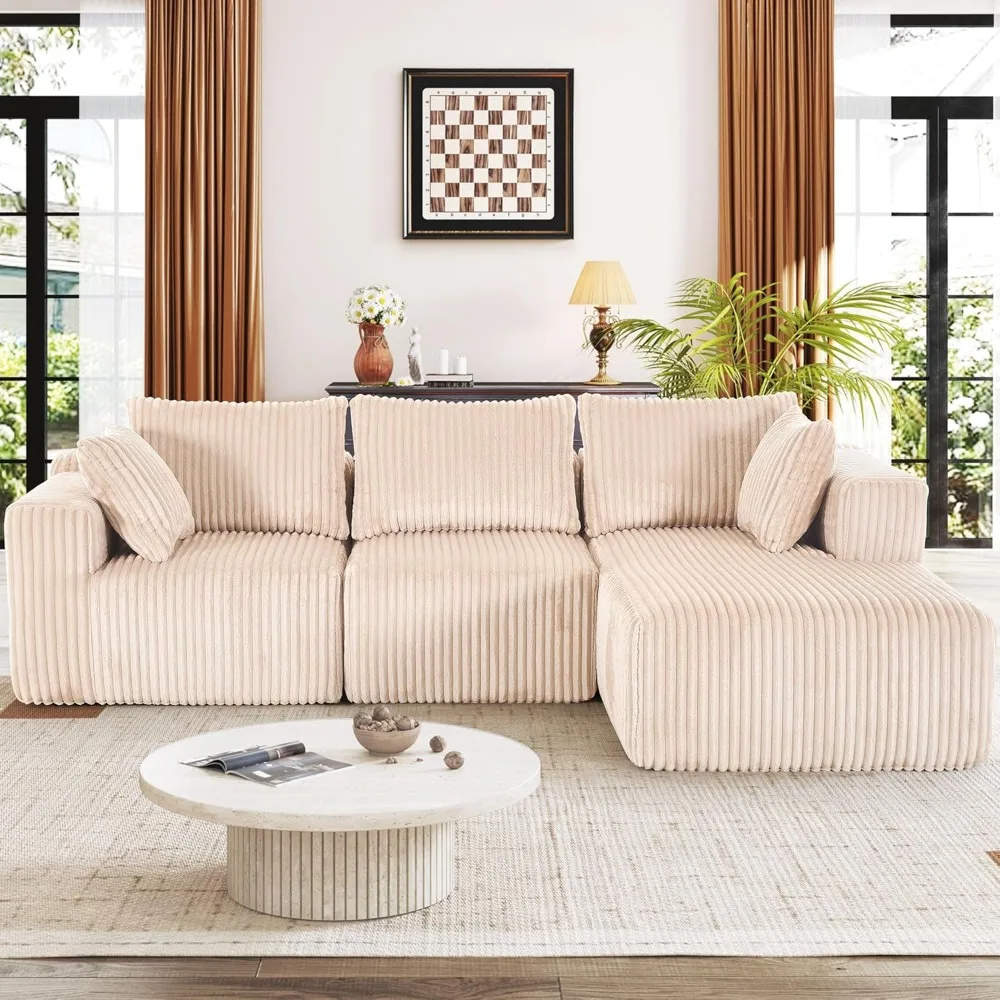 Living Room Sofa, Modular Sectional with L-Shape Chaise, Cloud Sofa Living Room Bedroom Upholstered Sofa - No Installation image 6