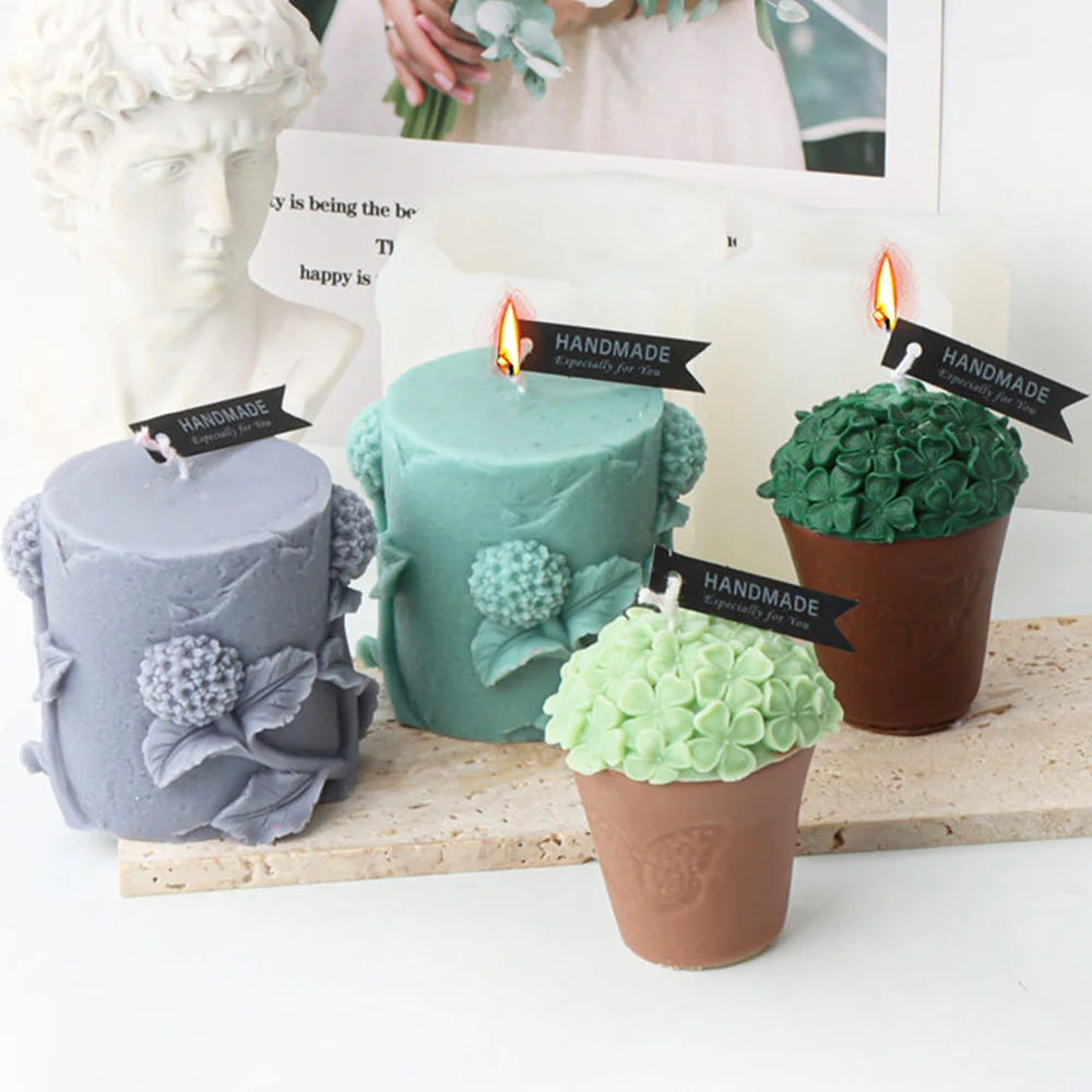 

Hydrangea Potted Candle Silicone Mold Flower Soap Resin Plaster Making Creative Clover Chocolate Dessert Mould Gifts Home Decor