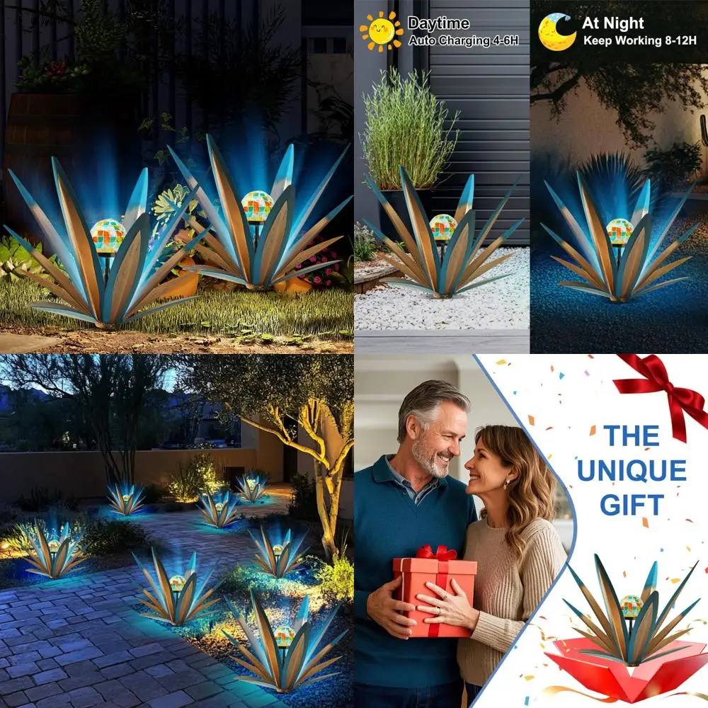 

Ручная роспись деревенских металлических агнутых растений, садовые статуи для патио, на солнечной энергии, домашний декор, уникальный стиль, прочный для улицы