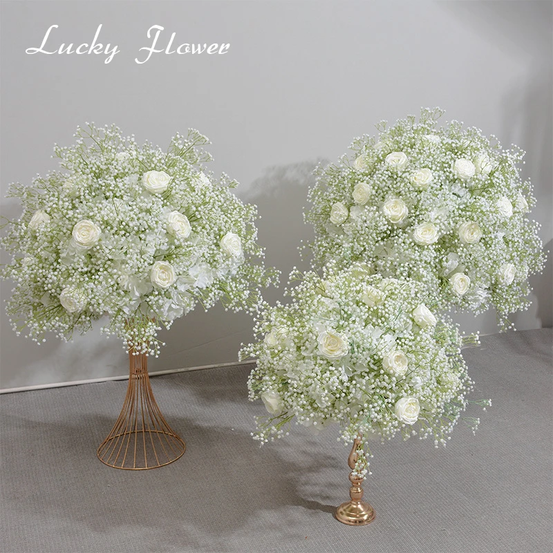 Artificial Rose Babys Breath Flower For Wedding Decoration Road Leading Flower Ball Table Centrepiece Decor Romantic Flower Dec