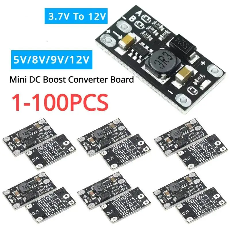 1-100Pcs 3.7V To 12V Mini Converter Board Output 5V/8V/9V/12V DC Step Up Lith-Battery Voltage Boost Module