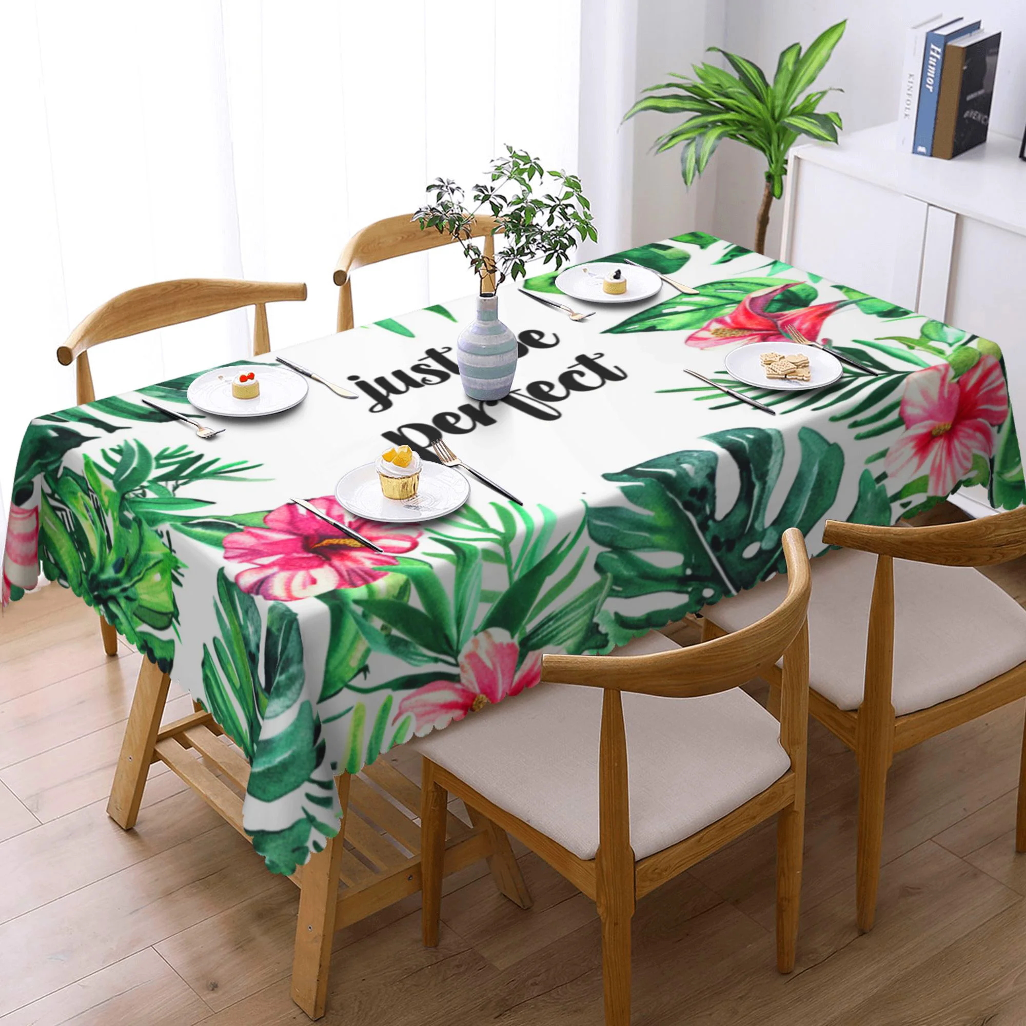 1 Piece, Monstera Pattern Printed Tablecloth + 4 Self-Adhesive Stickers, Embossed Edges, Suitable for Home Kitchen, Living Room Dining Table, Balcony Coffee Table, Holiday Party Tabletop Decoration Tablecloth, Outdoor Picnic Courtyard Decoration, Coffee Table Tabletop Decoration Tablecloth Table Cover, Perfect Holiday Gift, Spring, Summer, Autumn, Winter Decoration-H015