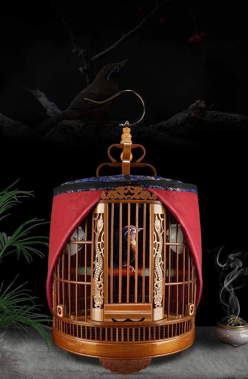 Bamboo cage with painted eyebrows for parrots, large size for household use, complete set of bamboo cages, old bamboo