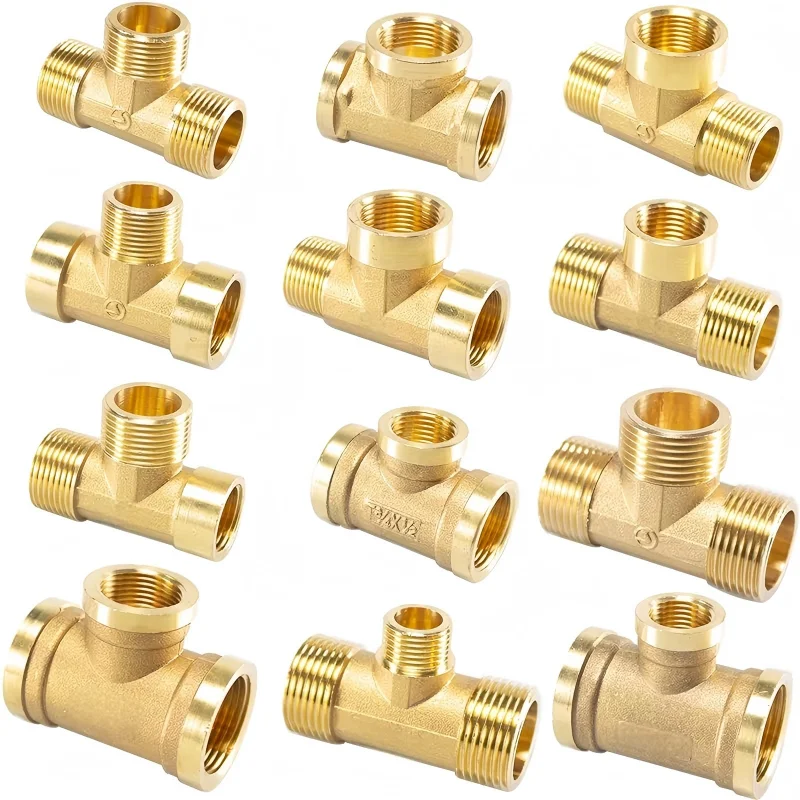 Pneumatyczne instalacje hydrauliczne mosiężne złącze rurowe gwint męski/żeński 1/8 1/4 3/8 1/2 BSP typ Tee złączki miedziane woda olej gaz Adapter