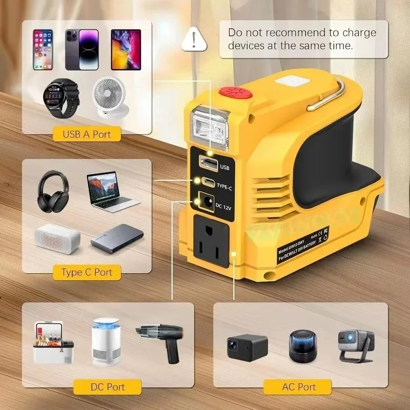 SIHAO Outdoor Power Bank AC 120-220V 200W Battery Inverter Adapter For Makita/Bosch/Dewalt/Milwaukee 18V Li-ion Batteries