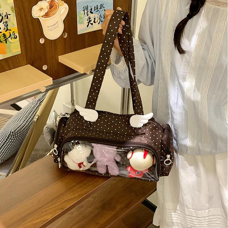 Angel Wings Ita-Tasche mit transparentem Sichtfenster, Damen-Umhängetasche im japanischen Stil, vielseitige Polka-Dot-Handtasche für den täglichen Pendelverkehr – Detail 20