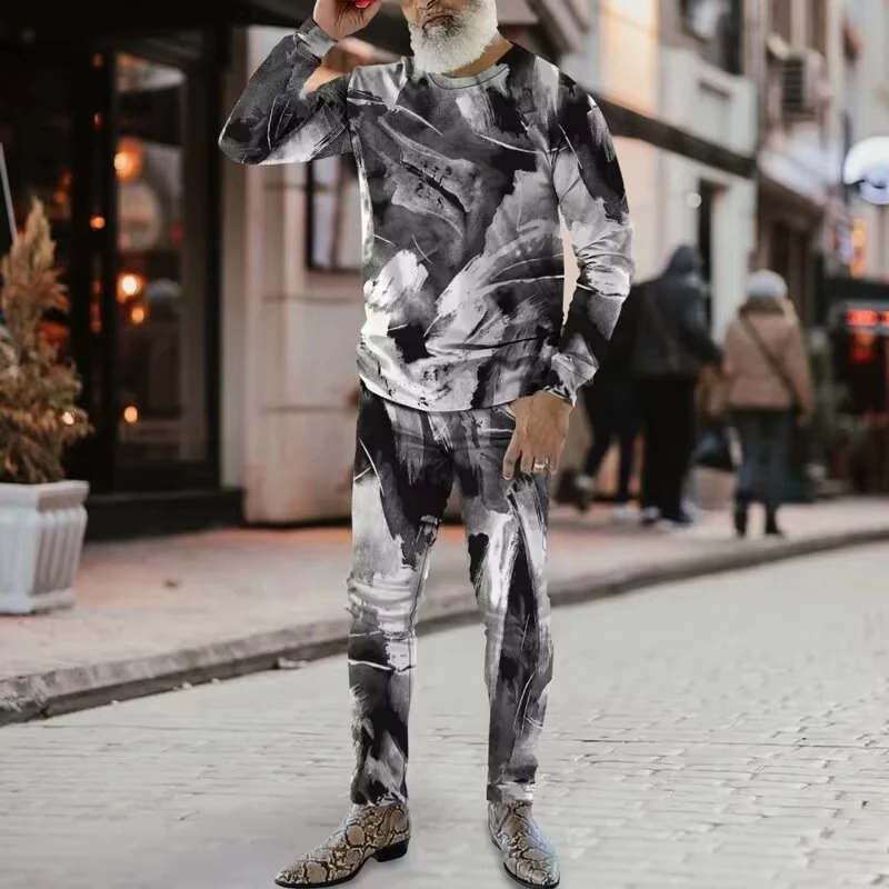 Newest Spring Autumn Long-sleeve T-shirt Set Jogging Casual Suit Sportswear Men Outfits 2 piece Set Sport Tracksuits For Men