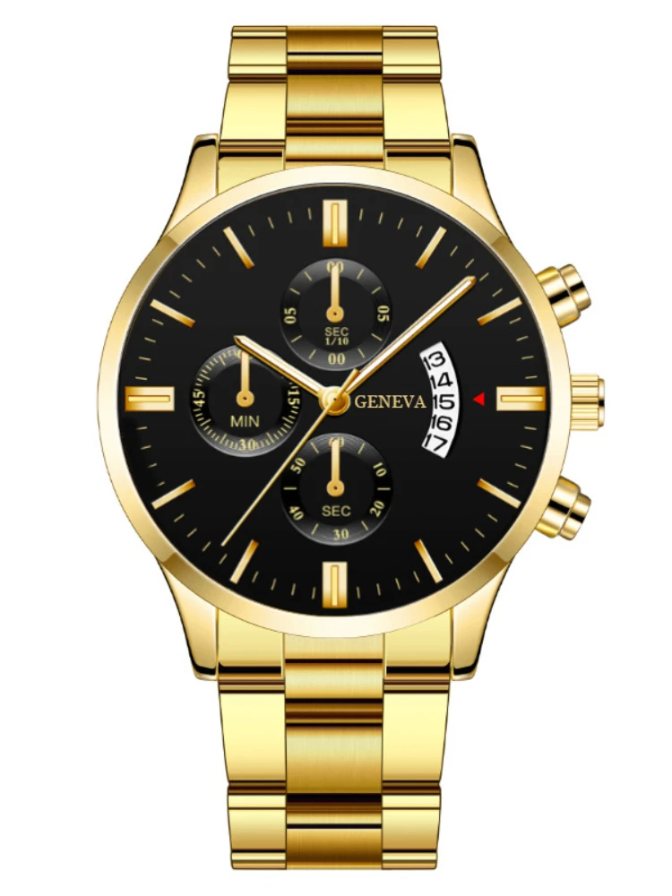Calendar steel belt quartz watch, business men's three-eye large dial watch men's watch