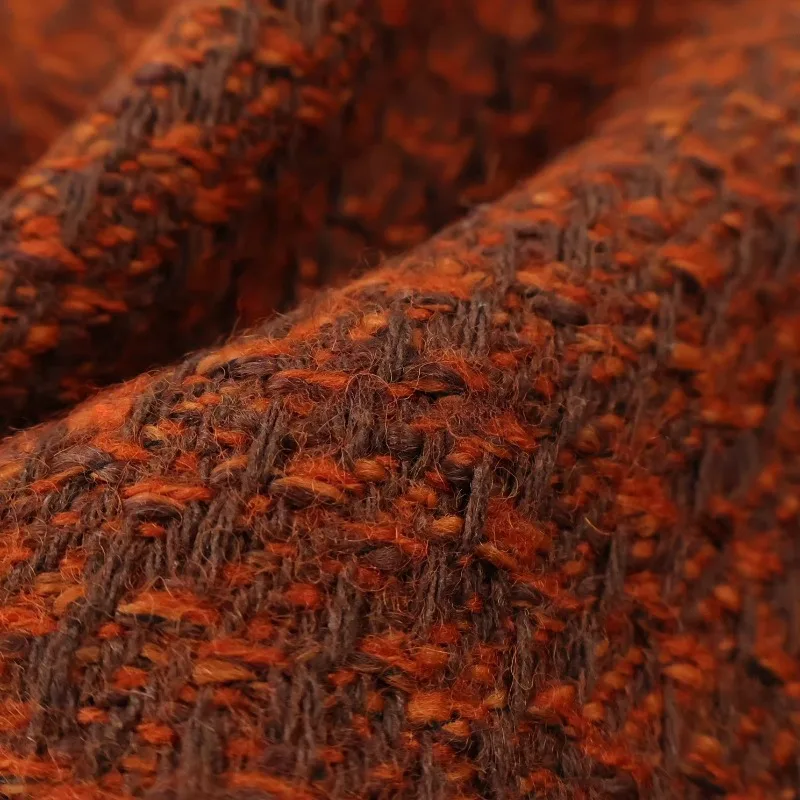 1Meter Orange Brown Mixed Color Woven Tweed Wool Fabric Skirt Suit Fabric