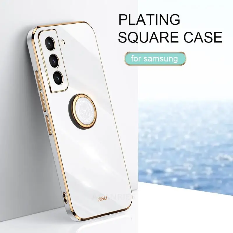 Luxury Ring Holder Stand Phone Case For Samsung Galaxy S22 S21 S20 Fe Plus Ultra S 20 21 S21ultra Plating Silicone Cover