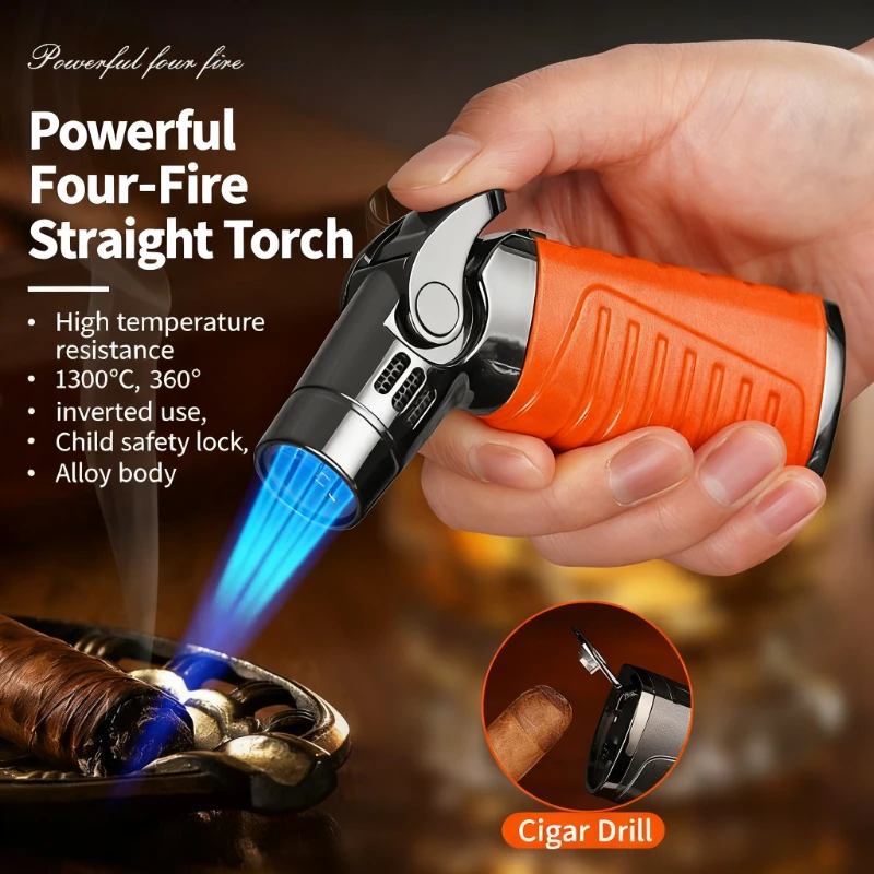 New Four Fire Direct Gas Lighter Outdoor Kitchen BBQ Cigar Windproof Spray Gun Portable Lighter