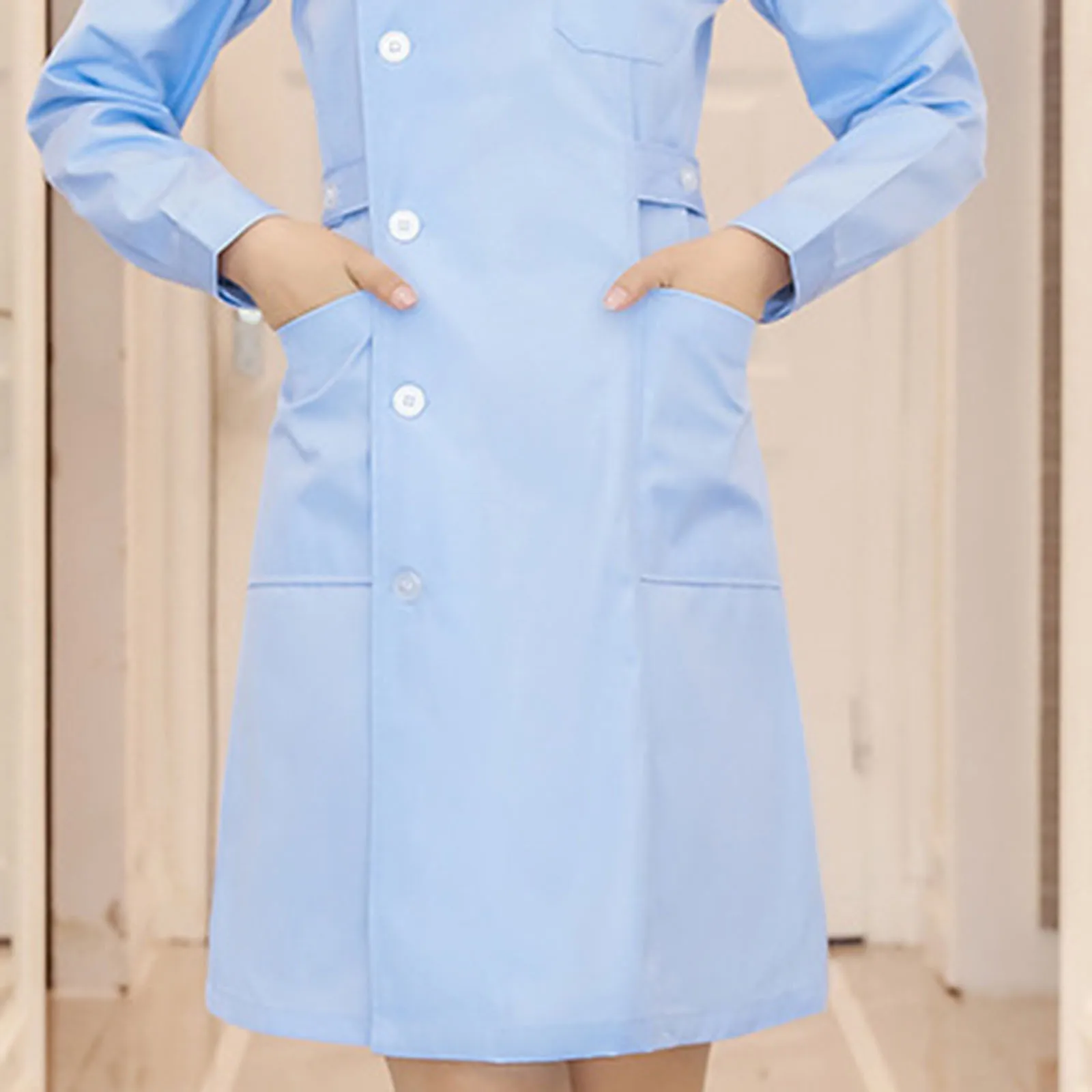 Uniforme de enfermeira feminino, jaleco profissional, traje de enfermeira, salão de beleza, manga comprida, roupas de trabalho, cor sólida, vestido médico