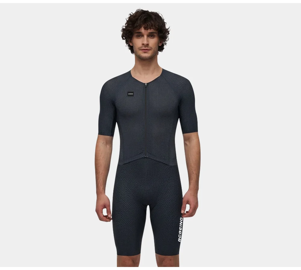 BCBE-ING Herren Aero Radsport-Skinsuit Sommer Kurzarm-Radanzug Leichter Atmungsaktiver Trainingsanzug mit YKK-Reißverschluss – Detail 13