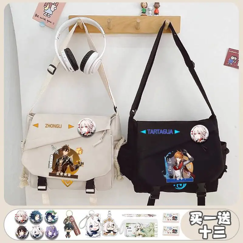 Genshin Impact Crossbody Collaboration Xianglong Pain Zhongli Wendy Tote Keqing Umhängetasche Klee Canvas Rucksack A