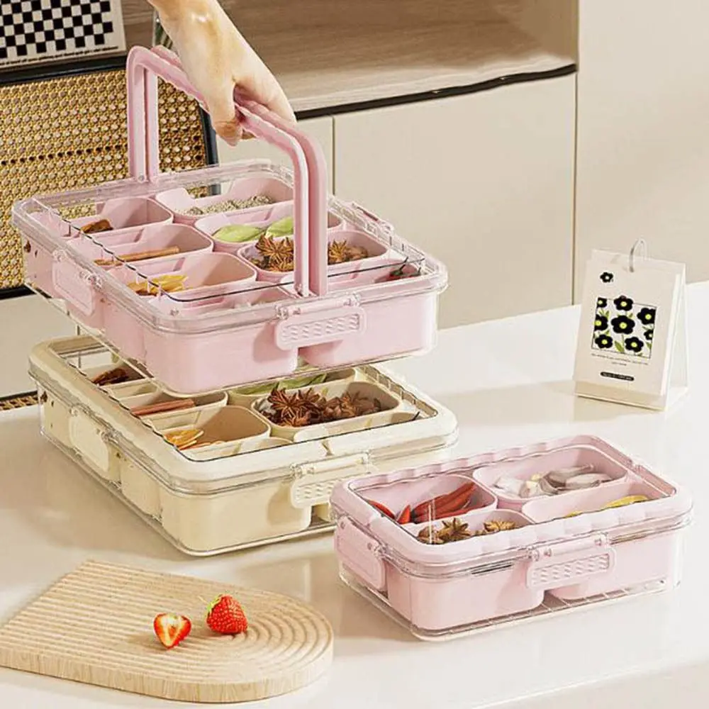 2/4/8 Grids Divided Serving Tray Plastic Fresh-keeping Food Storage Box with Lid and Handle Reusable Candy Organizer for Home