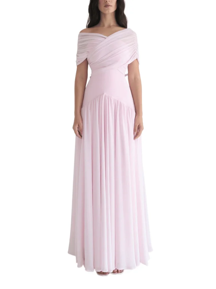 AW Pink Formal Evening Dress Off The Shoulder Pleat Chiffon A Line arty Dresses for Women Floor Length Prom Gowns Customized - view 6