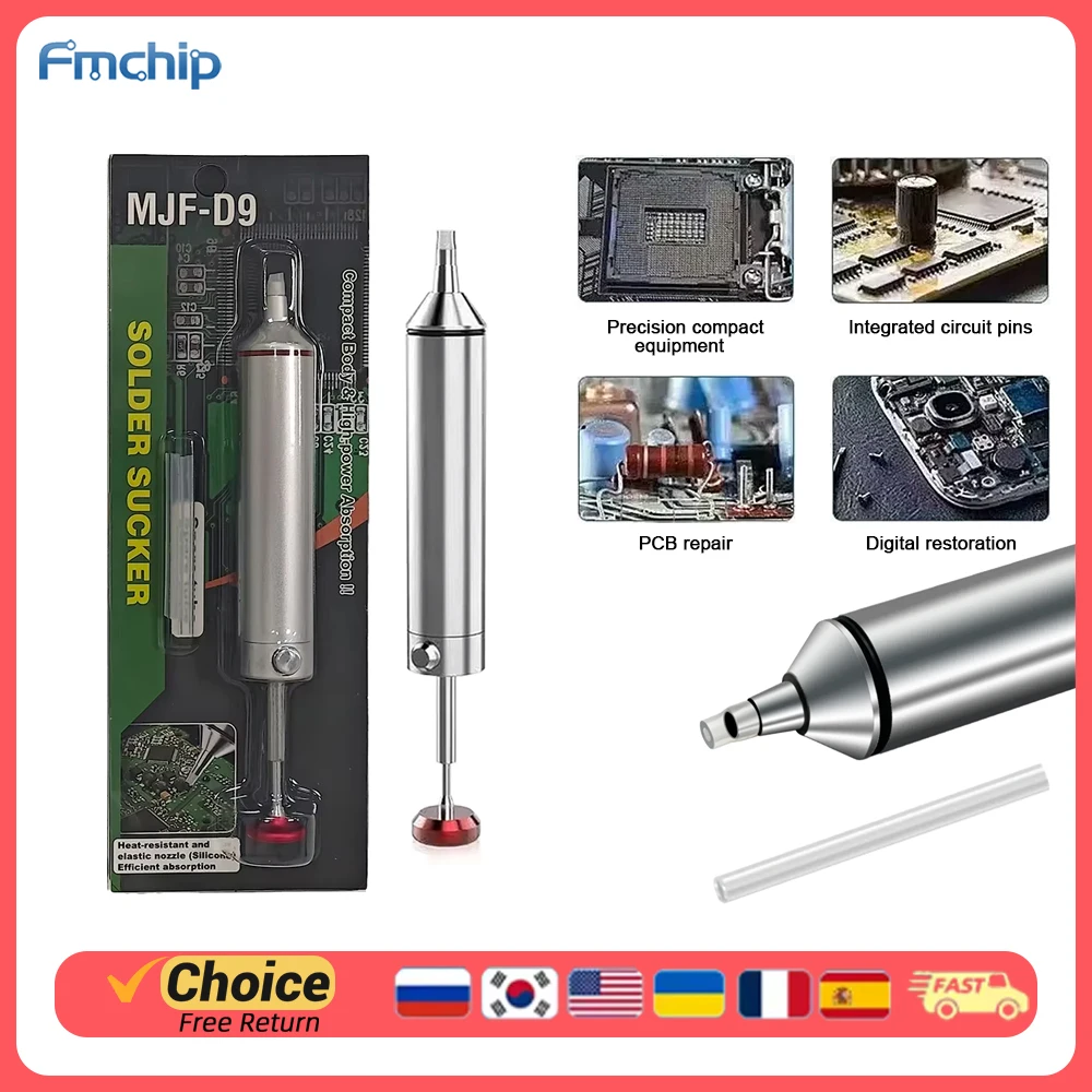 FMchip Aluminium Solder Sucker — Powerful Vacuum for Component and PCB Repair, Featuring Anti-Clogging Design