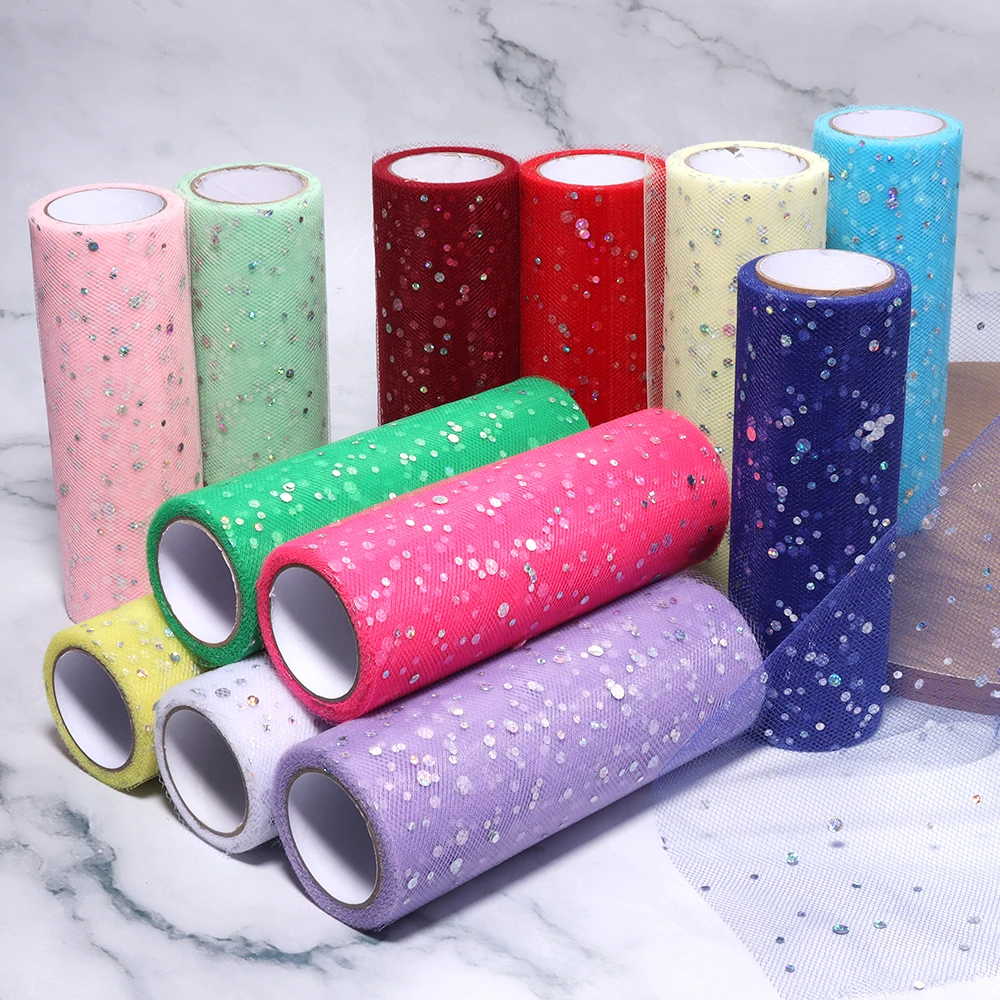 10Yards/Roll 15cm Glitter Sequin Tulle Organza Lace Ribbon Crafts Tutu Fabric DIY Wedding Party Bridal Veil Decoration Supplies