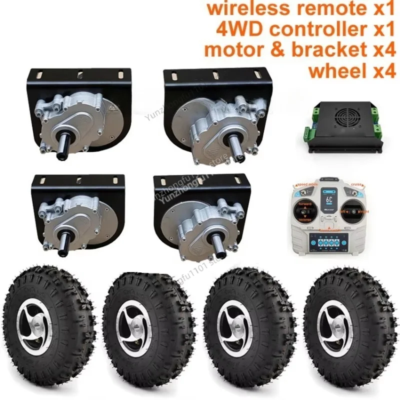 4WD 1000W Electric Four Drive Kit, 10 Inch Wheel Hub Cart with 4.10-4 Off-road Tires, 250W Motor & Wireless Remote Control