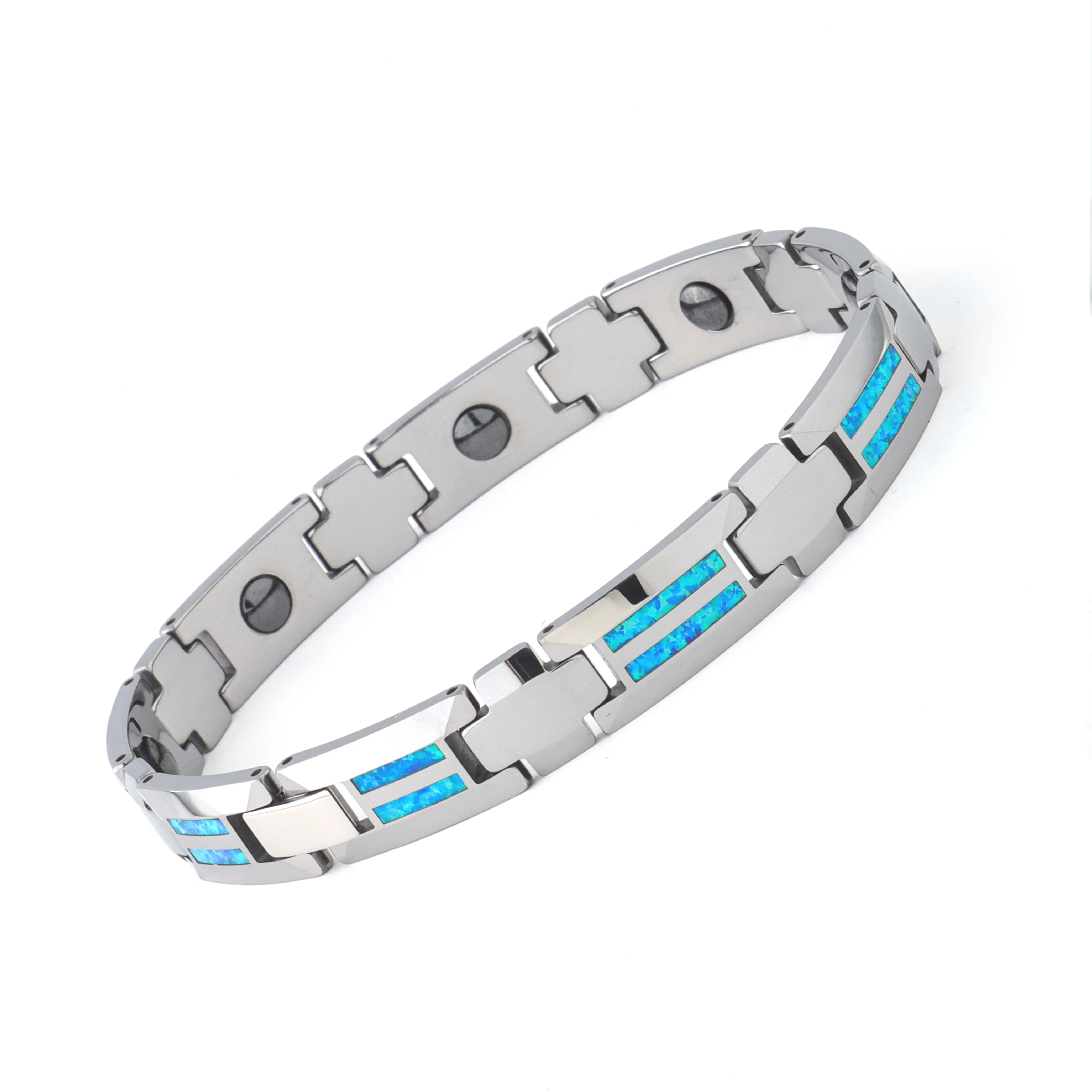 

waterproof tarnish free Bracelets For Men western designer natural stone turquoises Blue Opal Tungsten carbide jewelry