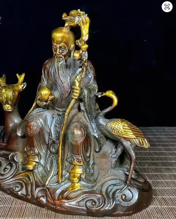 Antique Fu Lu Shou God Good Luck Safe Health Patron Saint Buddha Statue Fengshui Home Living Room Office Decoration Statues
