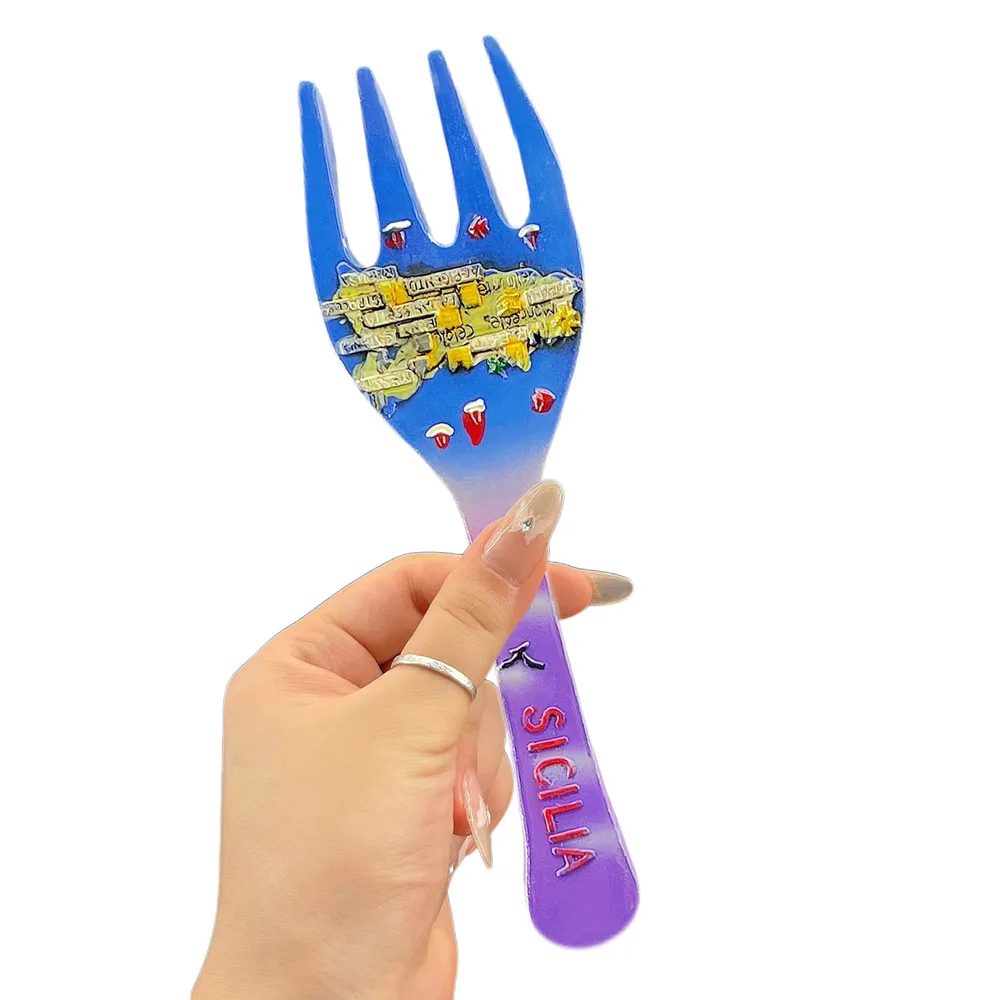 Sicilia magnet, fork spoon souvenir, 3D landscape decor, resin fridge ornament, Italy gift, magnetic decor, travel collectible