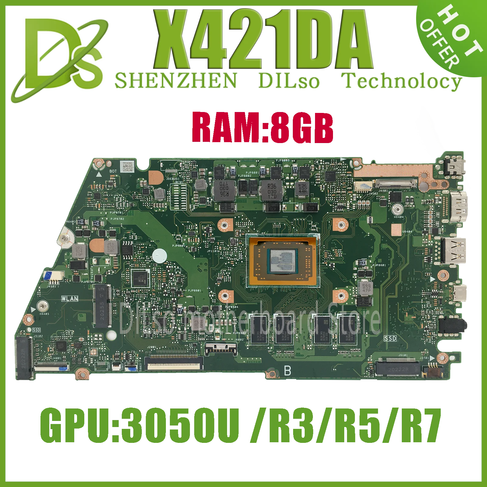 

KEFU X421DA Mainboard W 3050U R3 R5 R7 4GB/8GB-RAM For ASUS VivoBook V4000D X421DK X421D M413DA Laptop Motherboard 100% TEST OK