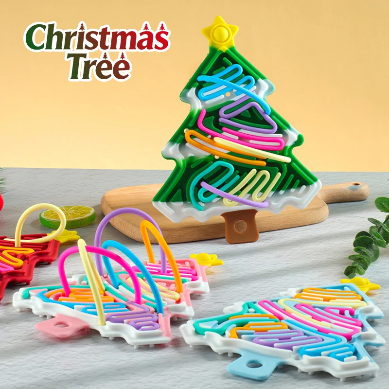 Rompecabezas de juguete para aliviar el estrés con textura de silicona 3D, tablero portátil para habilidades motoras finas, diseño de actividades navideñas en forma de árbol