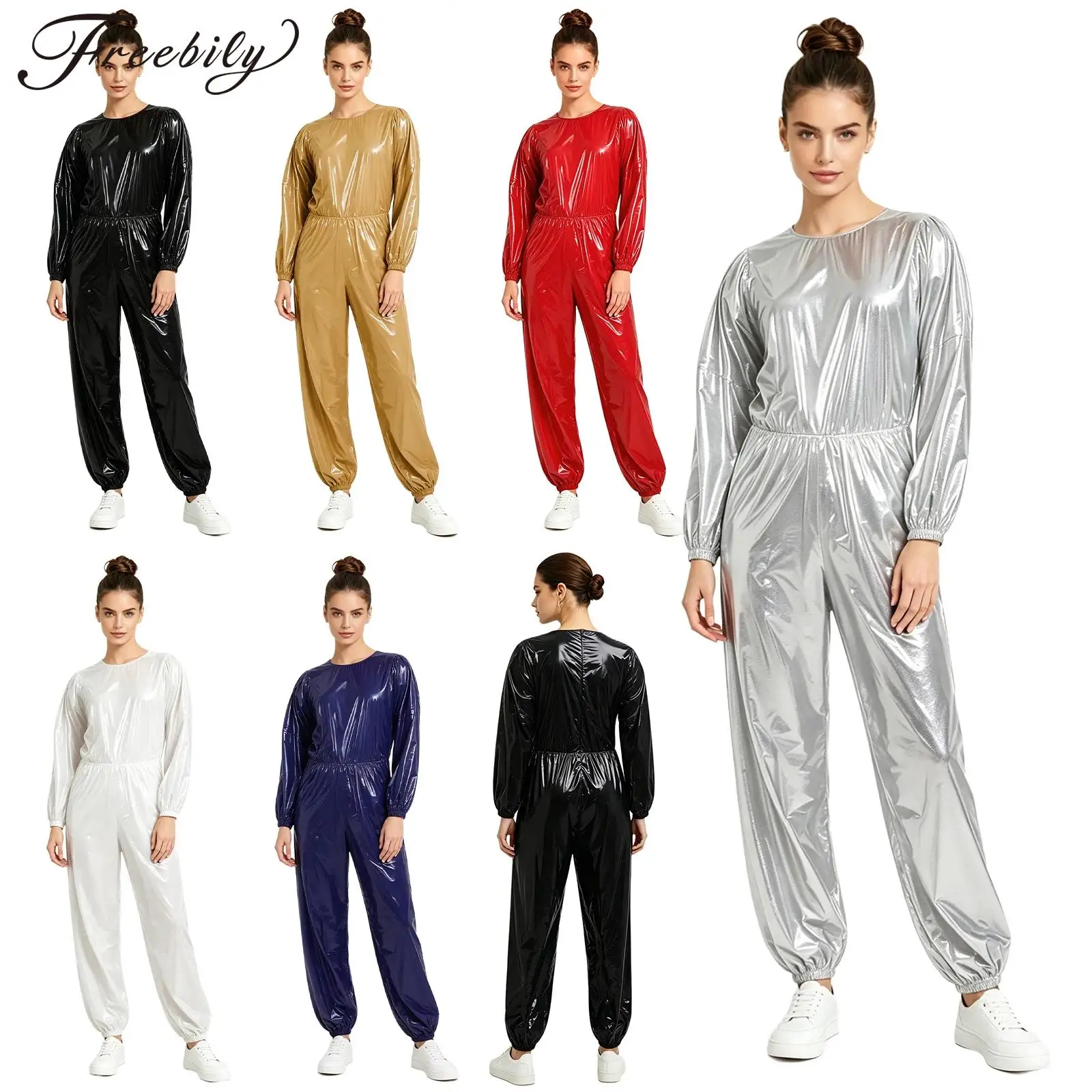 

Womens Sauna Sweat Jumpsuit Long Sleeve Back Zipper Rompers Waterproof Weight Loss Fitness Workout Bodysuit