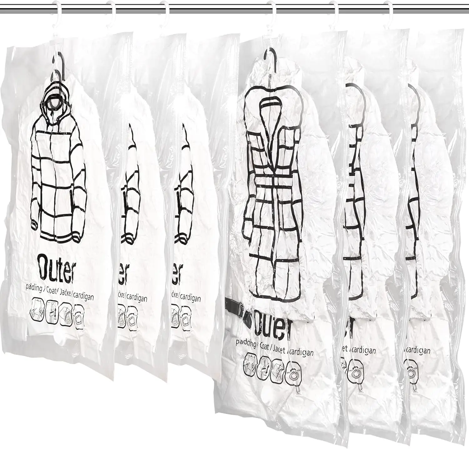 

Hanging Vacuum Storage Bag for Storing Clothes, Reusable Space Saver Compression Bags with Hangers, Work with Any Vacuum Cleaner