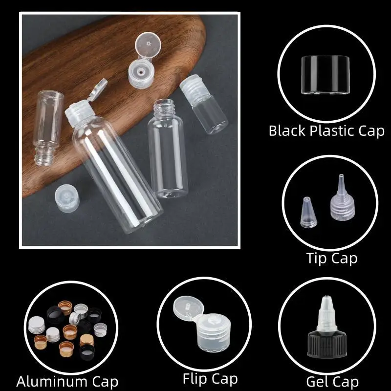 50pcs/10pcs Tip Transparent Plastic Bottle Emulsion Extrusion Bottling Spot PET Empty Bottles Bottle with Screw Aluminum Cap