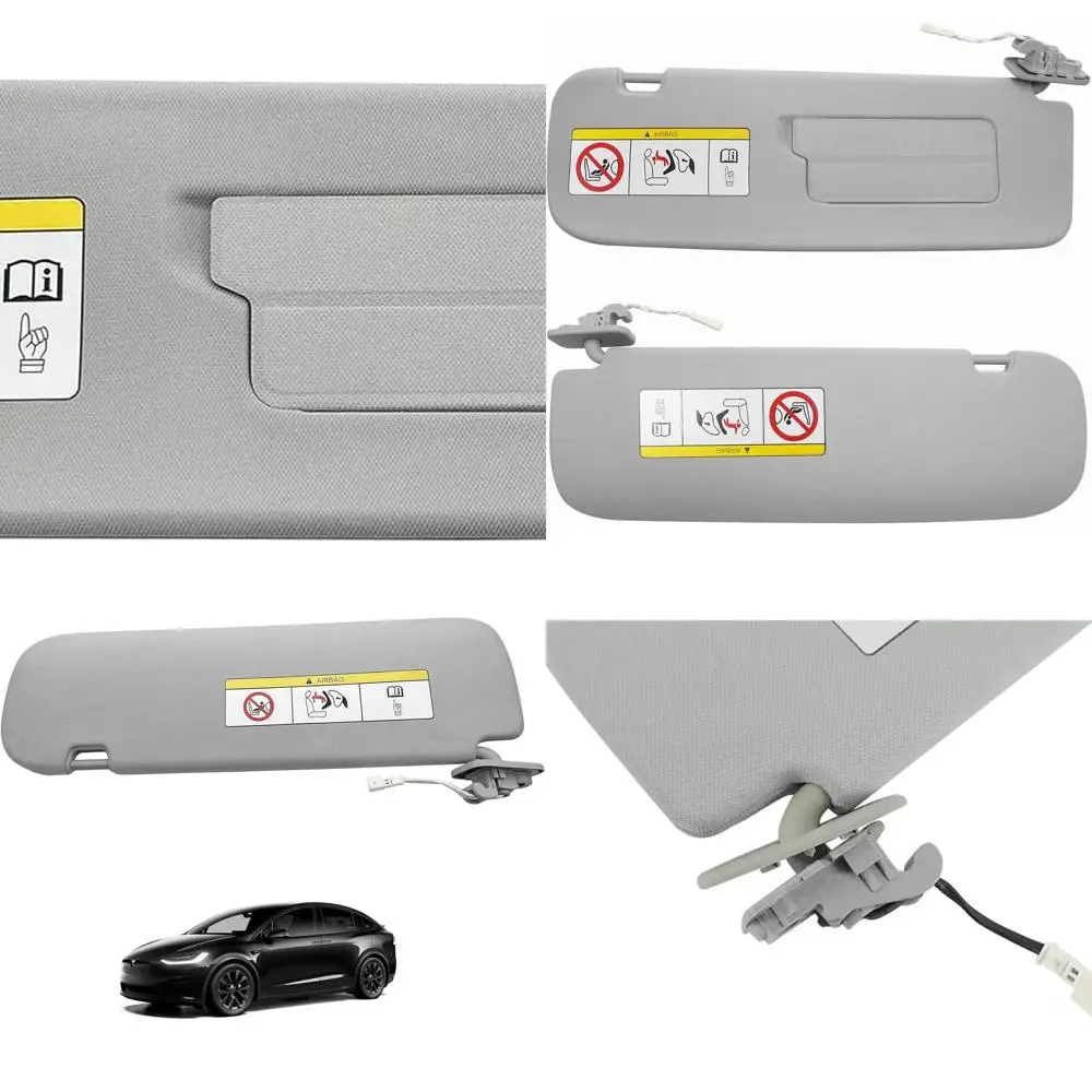 Sun Visor Passenger Side Right RH Gray with Mirror & Light Compatible with Tesla Model 3; Model Y 2017 2018 2019 2020 Replace 10