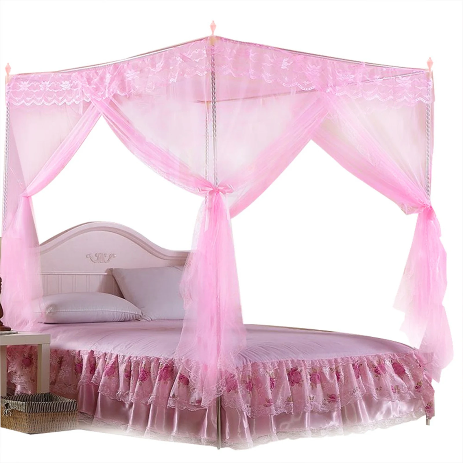 

Luxury Princess 3 Side Openings Post Bed Curtain Canopy Netting Mosquito Net Bedding