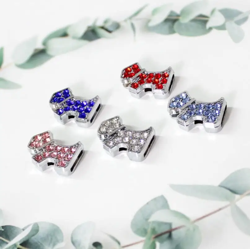 30PCS/lot hole 8MM Heart Slide Charms dog bone diy charm Fit For 8mm Leather Wristband Bracelet Keychains making