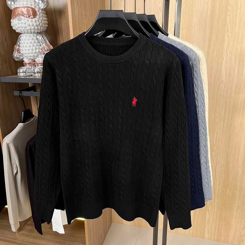 Unique fashion jacquard pony embroidery men's sweater designer luxury brand soft comfort casual Paul knitted round neck pullover