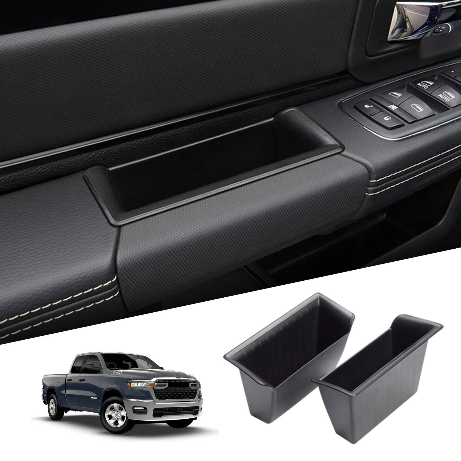 For Do dge Ram 1500 2019-2026 Car Door Handle Storage Box Front Rear Door Holder Tray Organizer Accessories 4PCS