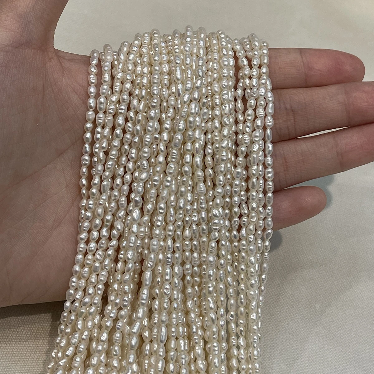 A 2‑3mm Natural Freshwater Rice Pearl Strand 36cm White Baroque Loose Beads for DIY Jewelry Making Supplies Necklace Bracelet