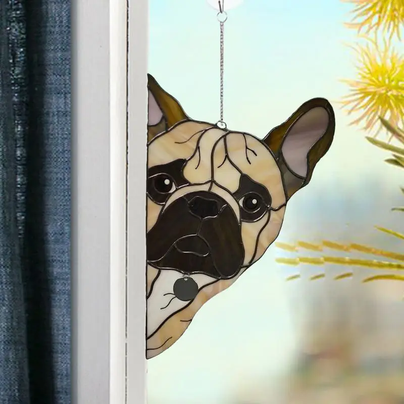 Peeping Dog Fun Corner Decor Funny Dog Window Decor Funny Stained Glass Peeping Animal Acrylic Cartoon Dog Sun Catcher For