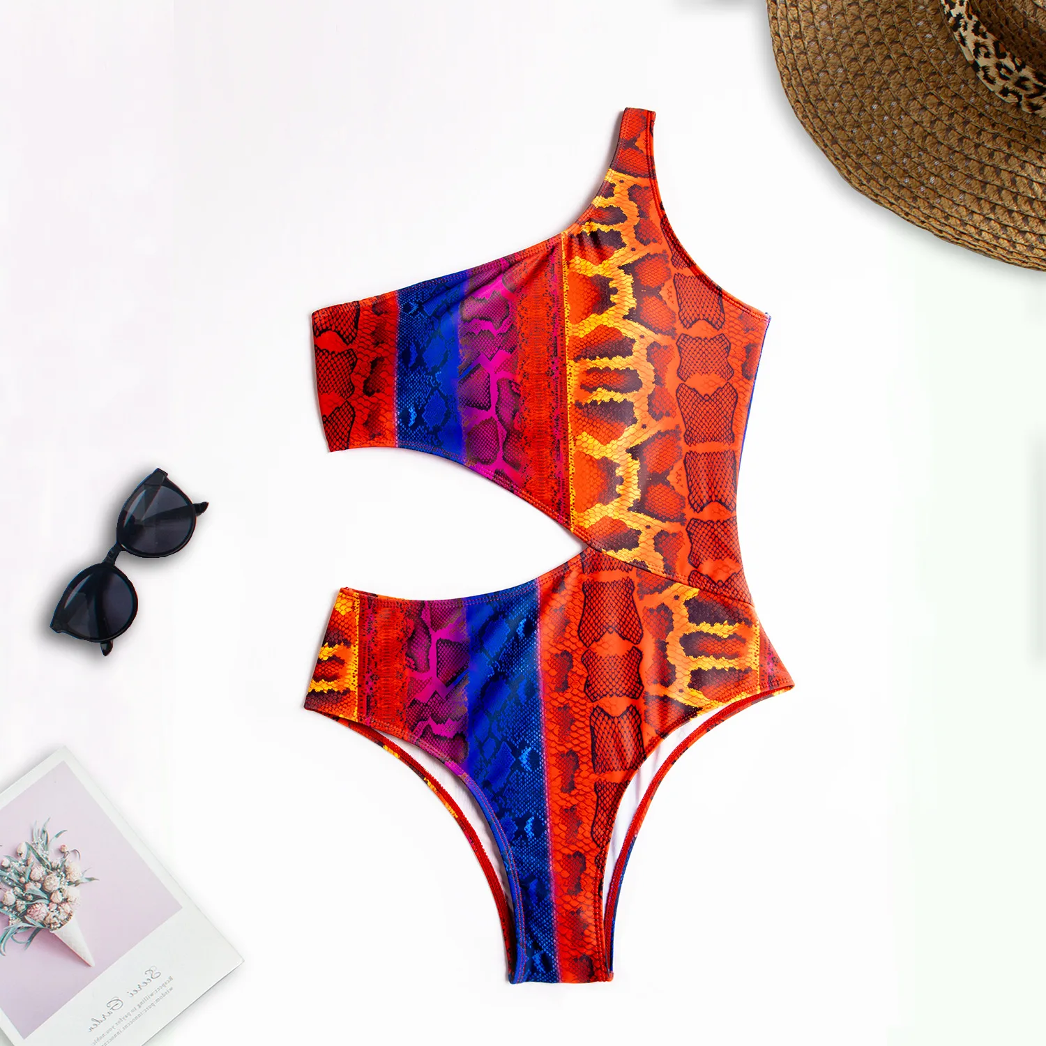 African Print One Piece Swimsuit Swimwear Women Cut Out Bodysuit Beach One Shoulder Monokini Maillot De Bain Femme 2022 Summer