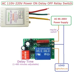 AC110-220V 7A Delay Timer Timing Switch Relay Adjustable Timer Delay Turn Off Module Timing Relay Time Switch Delay Controller