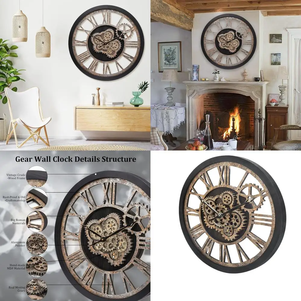 

18 Inch Silent Battery-Powered Modern Farmhouse Vintage Roman Wall Clock for Home Living Room and Bedroom Decor