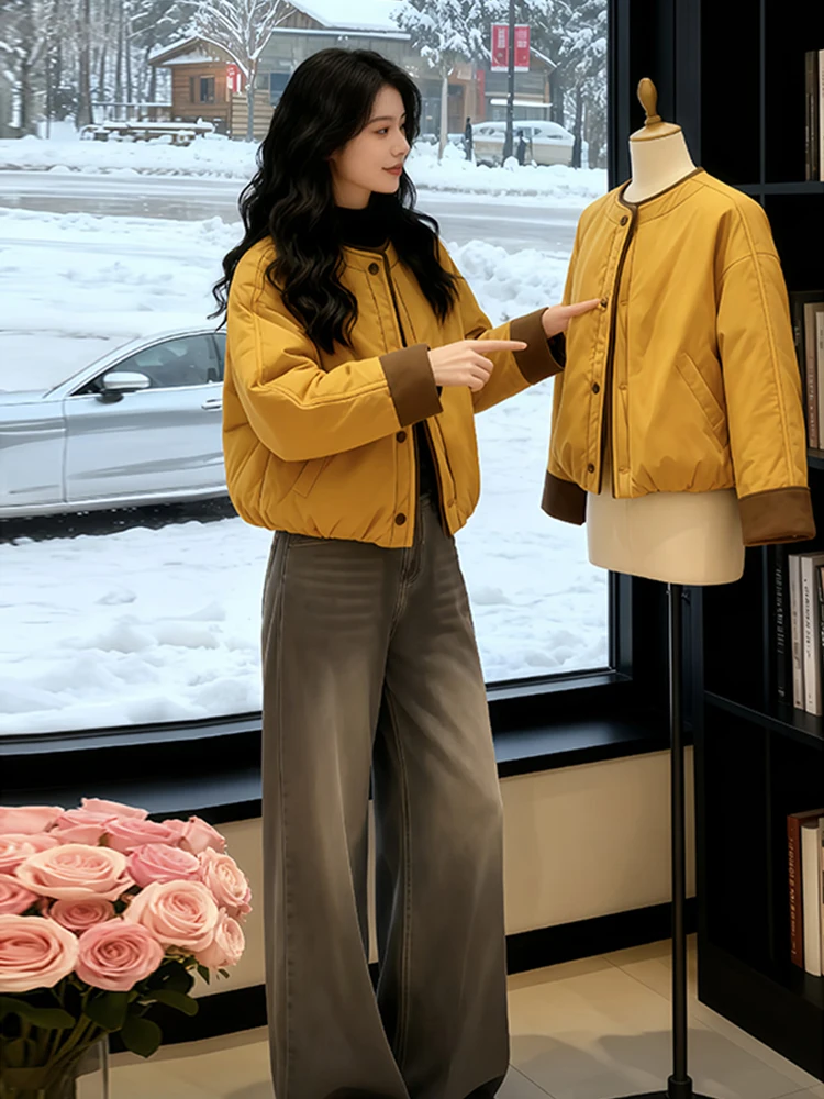 

Модная хлопковая куртка свободного кроя Laid-ba Sle для женщин, универсальная повседневная верхняя одежда в корейском стиле с длинными рукавами и круглым вырезом