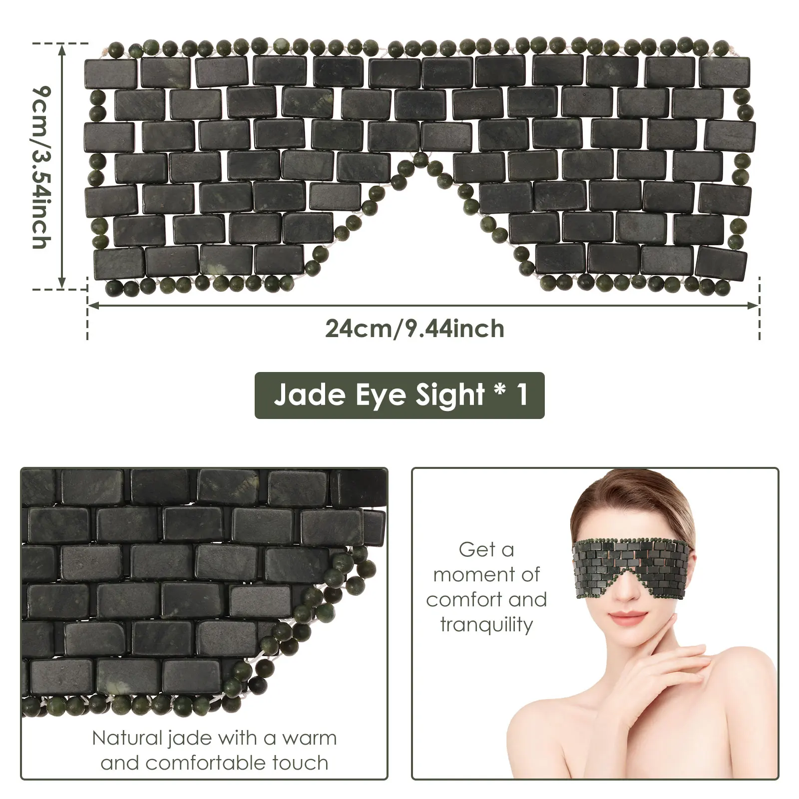 Maschera per gli occhi in giada Maschera facciale portatile in pietra di giada Confortevole copertura per gli occhi verde rinfrescante Home Beauty SPA Salon Cura della pelle Massaggiatore di bellezza