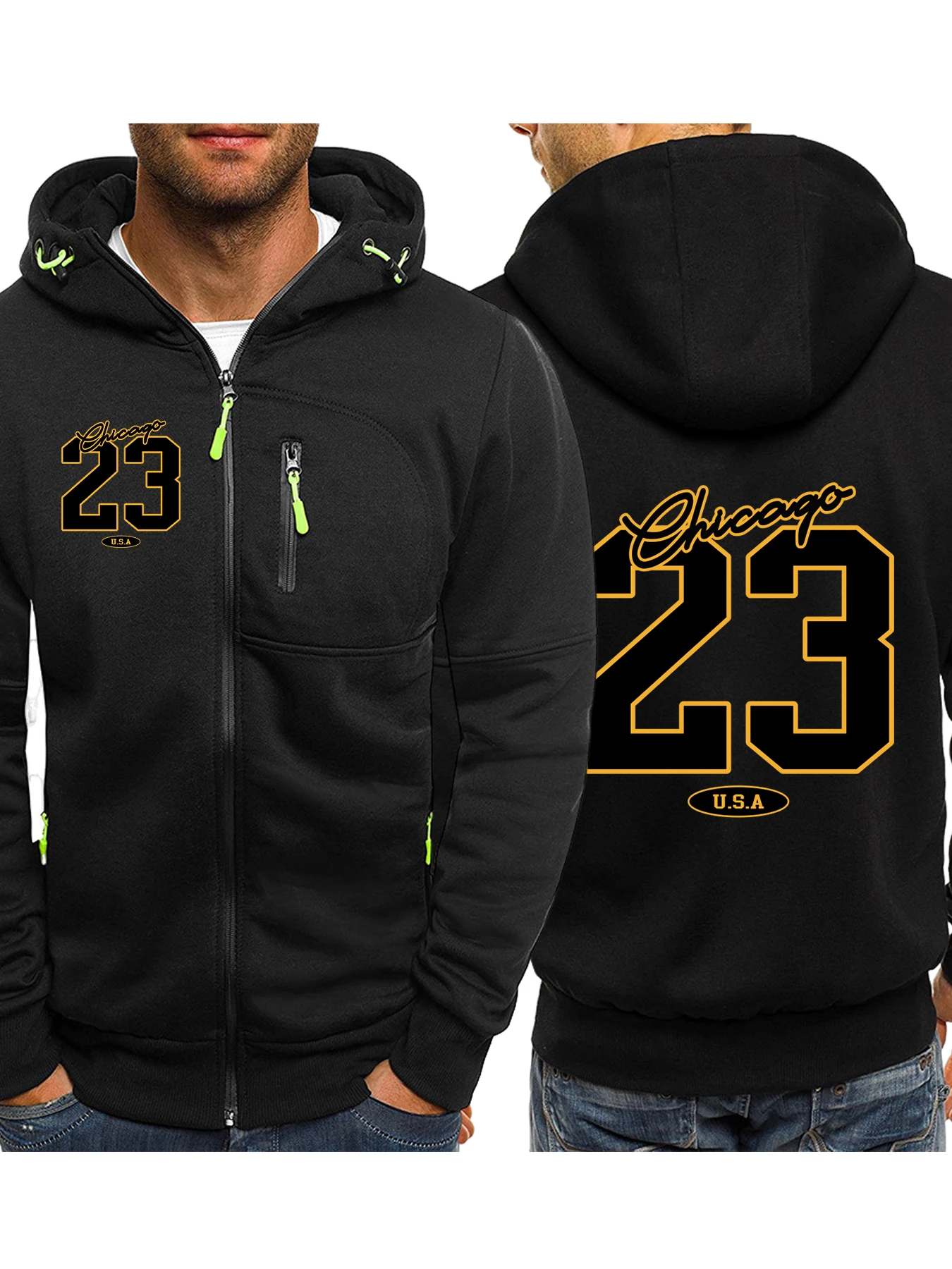 

Chicago Usa Number 23 Print Zipper Hoodies Men Casual Pocket Hoody Fashion Loose Streetwear Autumn Street Fleece Pullover
