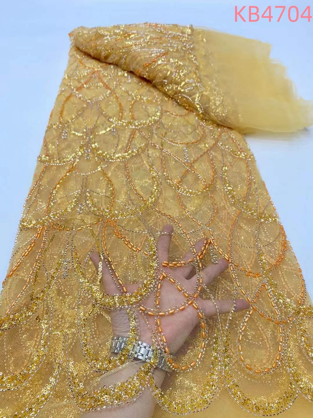 

Африканская кружевная ткань с бисером, 2021, высокое качество, нигерийские блестки, белые свадебные кружевные бусины, тюль, кружевная ткань для шитья KB4704