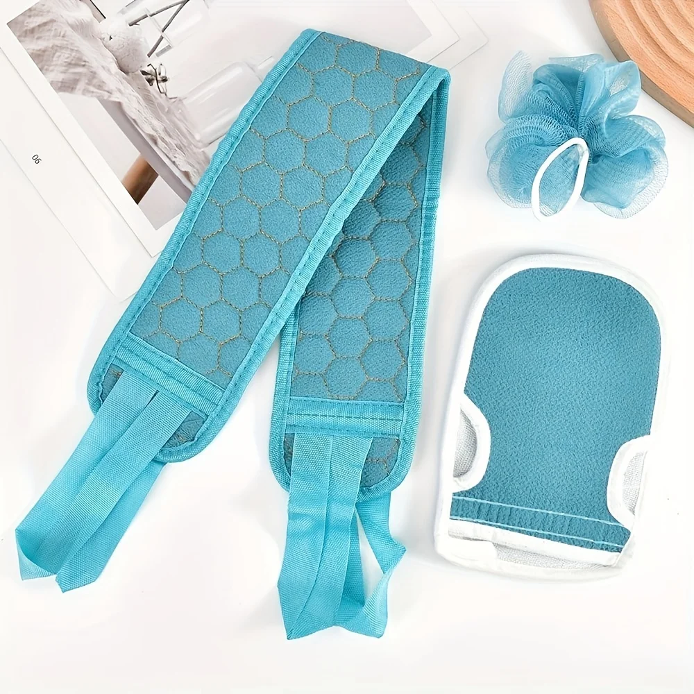 3Pcs Body Cleaning Washcloth Soft Brush Home Hotel Bathroom Shower Ball Back Scrubber Set Exfoliating Skin Towel Bath Gloves