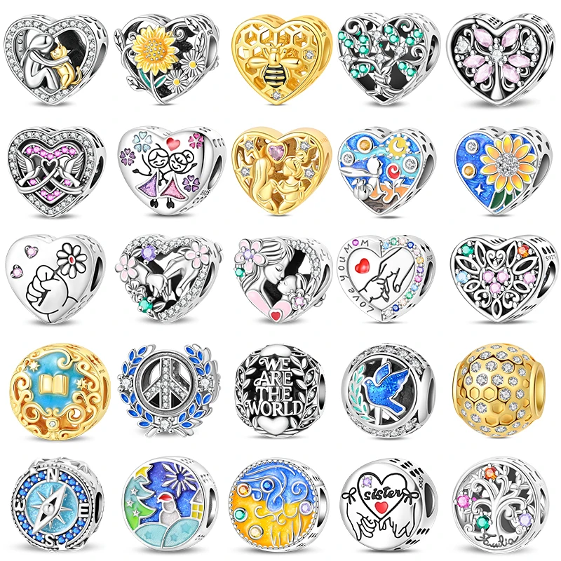 925 Sterling Silver Sisters Friendship Star Sky Flower Charms Beads For Women Fit Original Bracelet DIY Birthday Jewelry Gifts